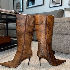 New Jeffrey Campbell Brown Fur-Patterned Heeled Boots